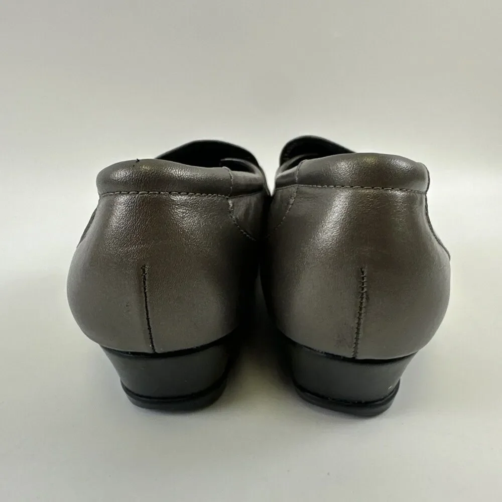 SAS Easier Slip On Loafer Pewter Leather Silver Metallic Wedge Womens Size 8.5 M